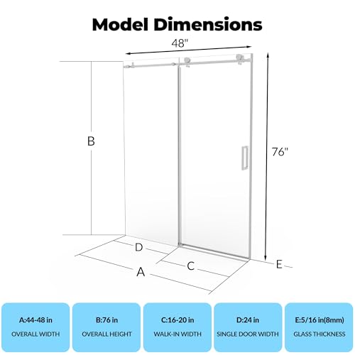 Frameless Shower Door 44-48" W view 2