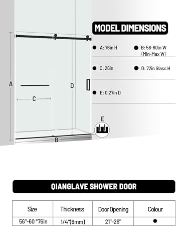 Frameless Shower Door 56-60" W view 2